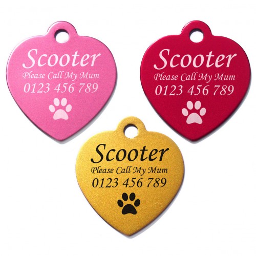 Large 35mm Heart Personalised Laser Engraved Aluminium Pet Dog Cat Tag 