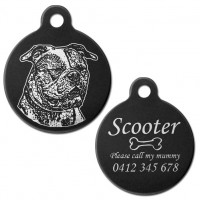 American Bulldog Black Engraved 31mm Large Round Pet Dog ID Tag