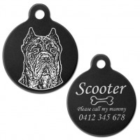 Cane Corso Italian Mastiff Black Engraved 31mm Large Round Pet Dog ID Tag