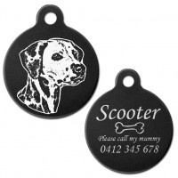 Dalmatian Black Engraved 31mm Large Round Pet Dog ID Tag