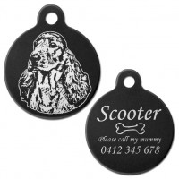 English Cocker Spaniel Black Engraved 31mm Large Round Pet Dog ID Tag