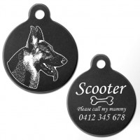 German Shepherd Black Engraved 31mm Large Round Pet Dog ID Tag