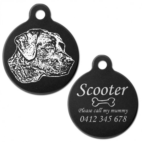 Black Labrador Black Engraved 31mm Large Round Pet Dog ID Tag