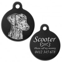 Doberman Natural Ear Black Engraved 31mm Large Round Pet Dog ID Tag