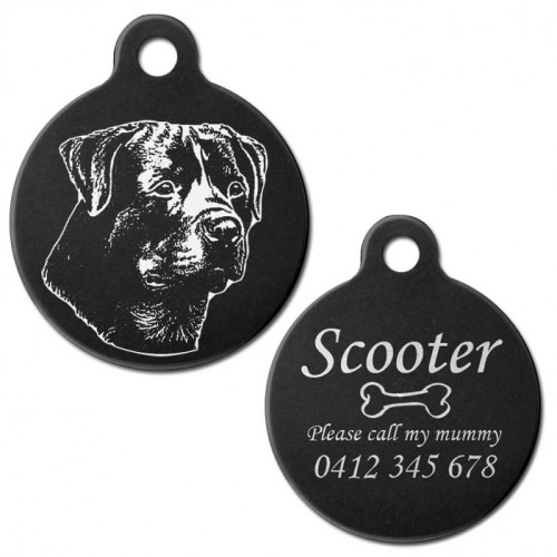 Rottweiler Rotty Black Engraved 31mm Large Round Pet Dog ID Tag