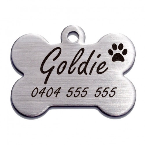 Bone Premium Brushed Style Stainless Steel Engraved 37mm Pet Dog ID Tag