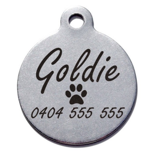 Round Circle Stainless Steel Engraved Pet Dog Cat ID Tag Large 31mm