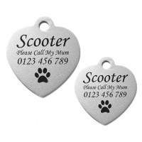 Heart Stainless Steel Engraved Pet Dog Cat ID Tag Large 31mm