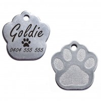 Paw Stainless Steel Engraved Pet Dog Cat ID Tag Large 35mm