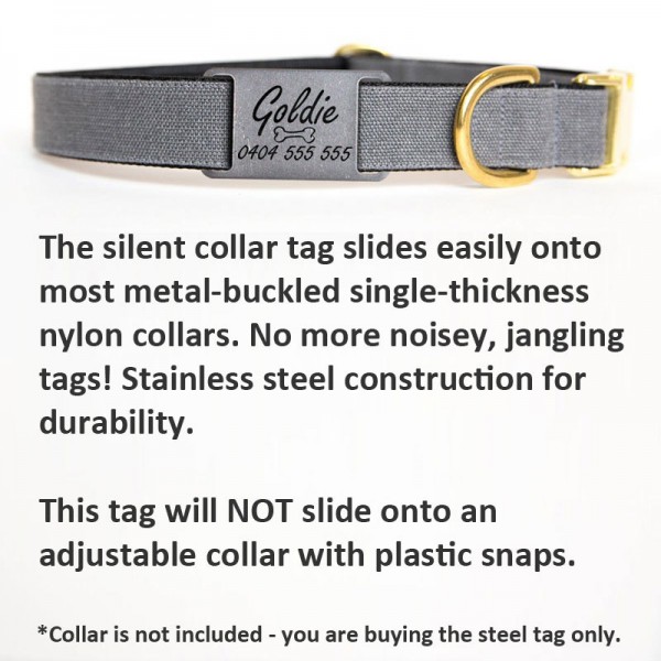 Silent Slider Collar Stainless Steel Engraved Pet Dog Tag Kokopetart